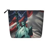 YaWea Statue of Liberty Flag print Cosmetic Bag Toiletry Bag Zipper Pouch Friendship Gifts for Birthday Christmas Graduation, Black, One Size