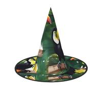 YaWea Toucans Parrot Palm Tree Leaves Print Hanging Witch Hats,Foldable Pointed Cap,Costume Accessory Caps,For Halloween Party-2pcs