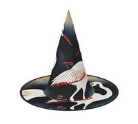 YaWea Two Japanese Cranes Flying Traditional Painting Print Hanging Witch Hats,Foldable Pointed Cap,Costume Accessory Caps,For Halloween Party-3pcs