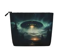 YaWea UFO at night print Cosmetic Bag Toiletry Bag Zipper Pouch Friendship Gifts for Birthday Christmas Graduation, Black, One Size