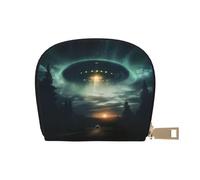 YaWea UFO at night print Leather Small Purse Credit Card Holder Wallet, Card Holder,Wallet Card Organizer Case, White, One Size