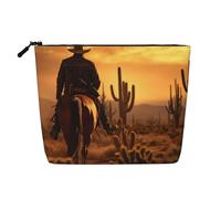 YaWea West Desert Cactus with Cowboys Riding Horses1 print Cosmetic Bag Toiletry Bag Zipper Pouch Friendship Gifts for Birthday Christmas Graduation, Black, One Size