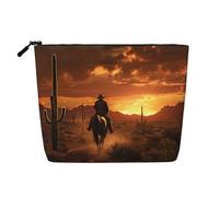 YaWea West Desert Cactus with Cowboys Riding Horses3 print Cosmetic Bag Toiletry Bag Zipper Pouch Friendship Gifts for Birthday Christmas Graduation, Black, One Size