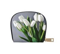YaWea White Tulips Flowers print Leather Small Purse Credit Card Holder Wallet, Card Holder,Wallet Card Organizer Case, White, One Size