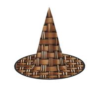YaWea Wicker Woven Grid Print Hanging Witch Hats,Foldable Pointed Cap,Costume Accessory Caps,For Halloween Party-2pcs