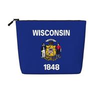 YaWea Wisconsin State Flag print Cosmetic Bag Toiletry Bag Zipper Pouch Friendship Gifts for Birthday Christmas Graduation, Black, One Size