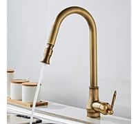 YAWEDA Antique Brass Kitchen Faucets Pull Out Spray Head Hot Cold 360 Degree Swivel Sink Faucet Water Mixer Pull Down Mixer Taps Single Handle Retro Style,Antique Brass