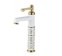 YAWEDA Basin Faucets Brass Electroplate Rose Gold Bathroom Sink Faucet Geramic Single Handle Hole Deck Mount Mixer Water Tap,White Paint Tall