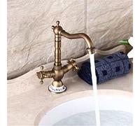 YAWEDA Dual Handle Antique Brass Porcelain Kitchen Faucet Bronze Antique Sink Tap Kitchen Mixer Tap Vintage Style Sink Mixer