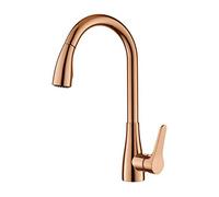 YAWEDA Rose Gold Pvd Clour Pull Out Kitchen Faucet Mixer Tap Single Hole Bar Deck Mounted