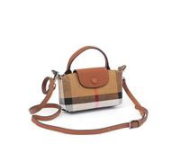 Yawfait Deluxe Small Size Women's Check Tote Leather and Canvas Contrast Top Handle Mini Waist Bag Everyday Crossbody Bag, Small Brown Wrap