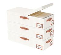 Yawinhe 3 Pack Under Bed Storage Containers, Foldable Blanket Bags with 4 Handles, Strong Velcro and Transparent Card Slot, 60x30x15cm, Wardrobe Organiser for Comforter, Beige, SNH004BES-3