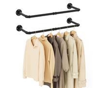 Yawinhe Industrial Pipe Clothes Rack, 80cm High Heavy Duty Wall Mounted Hanger Rod, Space Saving, for Laundry, Living Room and Closet, Black, 2 Pack