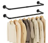 Yawinhe Industrial Pipe Wall Mount Rack, 94cm Space Saving Heavy Duty Clothes Hanger, Hanging Rail for Laundry, Living Room and Closet, Black, 2 Pack