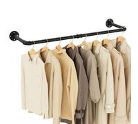 Yawinhe Industrial Pipe Wall Mount Rack, 94cm Space Saving Heavy Duty Clothes Hanger, Hanging Rail for Laundry, Living Room and Closet, Black, 1 Pack