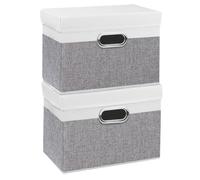 Yawinhe Storage Box with Lids 2 Pack, Collapsible Clothing Shelf Basket, for Organizing Clothes, 32x23x20cm, White/Grey, SNK023WG-2