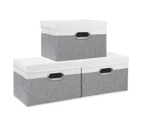Yawinhe Storage Box with Lids 3 Pack, Collapsible Clothing Shelf Basket, for Organizing Clothes, 32x23x20cm, White/Grey, SNK023WG-3