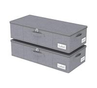 Yawinhe Underbed Storage Boxes with Lid, Wardrobe Organiser, Sturdy Zipper und Label Holders, Foldable Clothing Bags, for Comforter, Blanket, 60x30x15cm, Grey, 2-Pack, SNH002GS-2