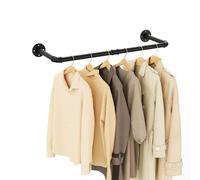 Yawinhe Wall Mounted Clothes Rail,80cm Pipe Clothes Rack,1 Pack,Black | Industrial Clothes Rail Bar Rack;Garment Rail Heavy Duty for Laundry;Living Room and Closet; Clothing Hanging Rod