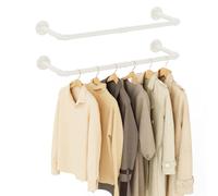 Yawinhe Wall Mounted Clothes Rail,80cm Pipe Clothes Rack,2 Pack,White | Industrial Clothes Rail Bar Rack;Garment Rail Heavy Duty for Laundry;Living Room and Closet; Clothing Hanging Rod