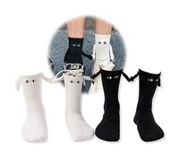 Yawlsow 2 Pair Holding Hands Socks, Funny Magnetic Suction 3D Doll Couple Socks, Unisex Adults, 1 Pair Black 1 Pair White, One Size