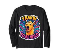 Yawn to Be Wild Funny Yawning Llama Lazy Sleepy Tired Alpaca Long Sleeve T-Shirt