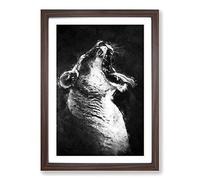 Yawning Lioness Framed Print | A2 Walnut Framed Wall Art | Ready to Hang | Modern Nature Picture | Living Room Bedroom Lounge Office