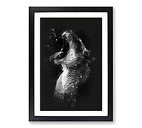 Yawning Lioness Paint Splash Framed Print | A2 Black Framed Wall Art | Ready to Hang | Modern Nature Picture | Living Room Bedroom Lounge Office