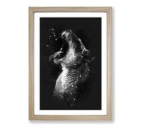 Yawning Lioness Paint Splash Framed Print | A2 Oak Framed Wall Art | Ready to Hang | Modern Nature Picture | Living Room Bedroom Lounge Office
