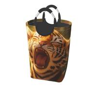 Yawning Tiger Cub in Sunbeam Dirty Clothes Pack Waterproof Foldable Oxford Cloth Laundry Hamper