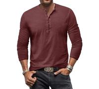 YawYews Mens Long Sleeve Tops Henley T Shirt for Men Cotton Casual Grandad Vintage T Shirts Tee with Buttons Red 3XL