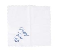 YAWYO Happy Tears Handkerchief, Something Blue Gift for Bride Embroidery White Cotton Wedding Day Handkerchief for Mother and Father of the Bride