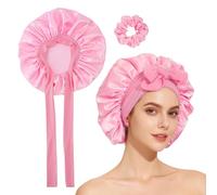 YAWYO Silk Bonnet for Sleeping, Satin Bonnet Night Sleep Cap with Elastic Band Silk Cap for Hair Sleeping with Scrunchie for Women Girls Long, Straight, Curly Hair (Pink)