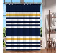 YAXI Navy Blue Yellow and White Stripes Pattern Shower Curtain Water Repellent Fabric Shower Curtains for Bathroom 72x72 inches Modern Shower Curtain Set with 12 Hooks