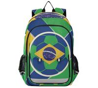 Yaxinduobao Brazil Football Flag Kids Backpack, Sturdy Children's 15L Nylon Big Backpacks for School, Comfort Straps, Reflective Strips
