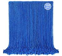 YAXINRUI 120 PCS Blue Bead Necklaces, Blue Mardi Gras Christmas Bead Necklaces, Patriotic Necklace, 33 Inch Round Beaded Necklace for Mardi Gras Christmas 4th of July Festive Events