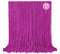 YAXINRUI 120 PCS Hot Pink Bead Necklaces, Pink Mardi Gras Beads, Cancer Awareness Necklaces, Valentine Necklace, 33 Inch Round Party Beads for Mardi Gras Christmas Cancer Awareness Month Events