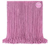 YAXINRUI 120 PCS Pink Bead Necklace, Pink Mardi Gras Beads, Cancer Awareness Beaded Necklaces, Valentine Necklace, 33 Inch Round Party Beads for Mardi Gras Christmas Cancer Awareness Month Events
