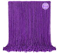 YAXINRUI 120 PCS Purple Bead Necklaces, Purple Mardi Gras Beads, Halloween Beads Necklaces, 33 Inch Round Beaded Necklace Costume Necklace for Mardi Gras Christmas Halloween Party Favors