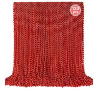 YAXINRUI 120 PCS Red Bead Necklaces, Red Mardi Gras Beads Christmas Necklace, Valentine Necklaces, 33 Inch Round Beaded Necklace for Mardi Gras Christmas Valentine Festive Events, Party Favors
