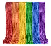 YAXINRUI 144 PCS Pride Beads Necklaces, LGBTQ Pride Beads Stuff Accessories Metallic Rainbow Bead Necklaces for Gay Lesbian Pride Month Parade Throws Rainbow in 6 Colors