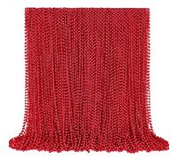 YAXINRUI 144 PCS Red Bead Necklaces, Red Christmas Mardi Gras Beads, Valentine Necklace, 33 Inch Round Beaded Necklace for Mardi Gras Christmas Valentine Festive Events Party Favors