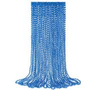 YAXINRUI 24 PCS Blue Bead Necklaces, Blue Mardi Gras Christmas Bead Necklaces, 33 Inch Round Patriotic Necklace, Beads Party Favors for Mardi Gras Christmas 4th of July Festive Events