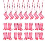 YAXINRUI 24 Pcs Cowgirl Boot Shot Glasses on Beaded Necklace Plastic Shot Glasses Cups Necklaces for Bachelorette Birthday Wedding Party Team Groom and Bride Supplies (Transparent Rose)