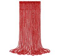 YAXINRUI 24 PCS Red Bead Necklaces, Red Christmas Mardi Gras Bead Necklaces, Red Valentine Necklace, 33 Inch Round Beaded Necklaces for Mardi Gras Christmas Valentine Festive Events, Party Favors