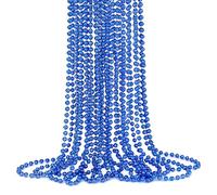 YAXINRUI 33 Inch 7 mm Metallic Blue Bead Necklaces, 15pcs Mardi Gras Beads Bulk Round Beaded Necklaces Costume Necklace for Mardi Gras Party Christmas Festive Events, Party Favors