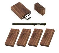 Yaxiny 5 Pack Rectangle Walnut Wood 2.0 USB Flash Drive 4GB USB Disk Memory Stick with Wooden