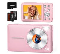 YAXTIFIU 4K Digital Camera, 64MP Autofocus Vlogging Camera with Front Rear Lens, 32GB Card, Flash, 16X Zoom, Anti-Shake, Point Shoot Camera for YouTube Travel Teens Adult Beginner Photography(Pink)