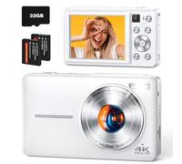 YAXTIFIU 4K Digital Camera, 64MP Autofocus Vlogging Camera with Front Rear Lens, Flash, 16X Zoom, Anti-Shake, 32GB Card, Compact Point Shoot Camera for Teens Adult Beginner Travel Photography(White)