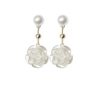 YAXUN 925 Sterling Silver Pearl Stud Earrings For Women wtih Camellia Flower Rose Drop Dangle Earrings Fashion Jewellery Gifts